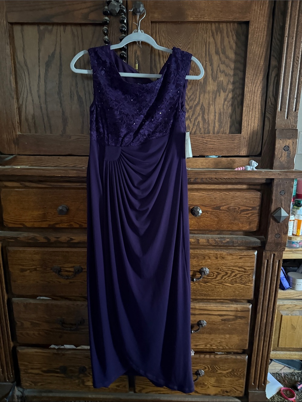 connected apparel Deep Purple Sleeveless Maxi Dress with Embellished Bodice